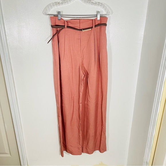 NWT Anthropologie Mare Mare Belted Wide-Leg Trousers Pink - Picture 2 of 9